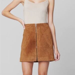 Blank NYC Brown Suede Front-Zip Mini Skirt
